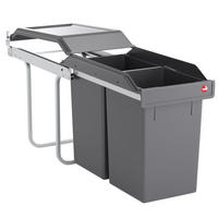 MÜLLEIMER Hailo Tandem Grau Einbau 30-90cm Schrank 2x 15 L Mülltrennung Teilauszug - Grau, Metall (25.2/45.5/50.5cm) - Hailo