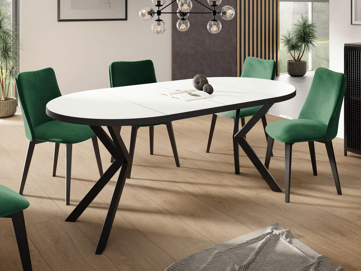 ESSTISCH Vincento runder ausziehbar, Weiß 120-200/120/76 cm - Schwarz/Weiß, Holzwerkstoff/Metall (120/120/76cm) - WFL GROUP