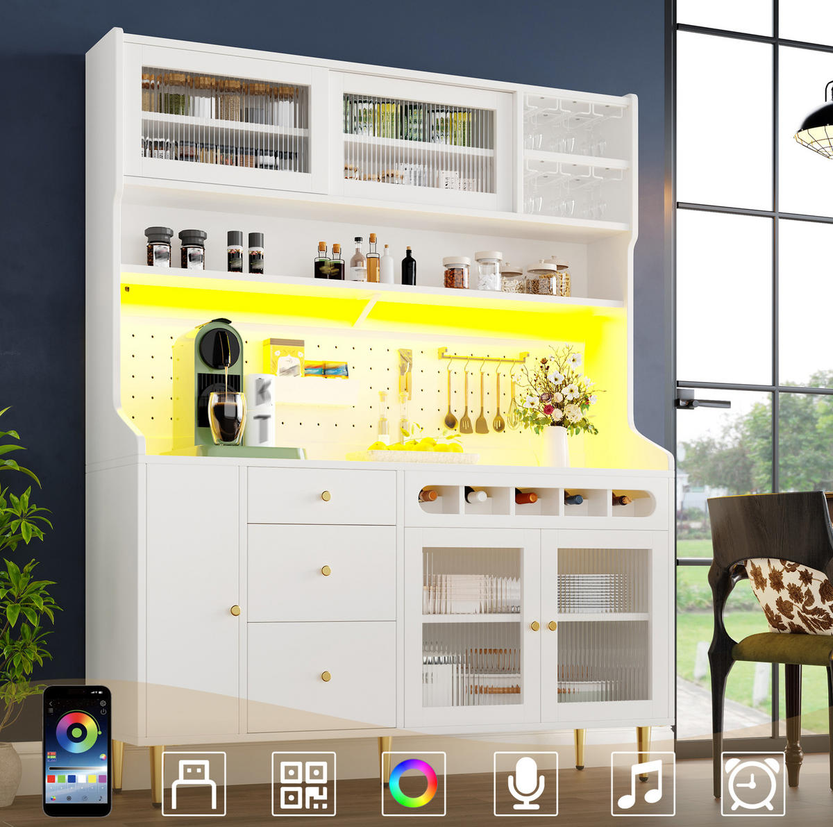 HOCHSCHRANK mit LED 145 x 39 x 171 cm MDF Glas Weiß - Weiß, Glas (39/171/145cm) - Meubliv