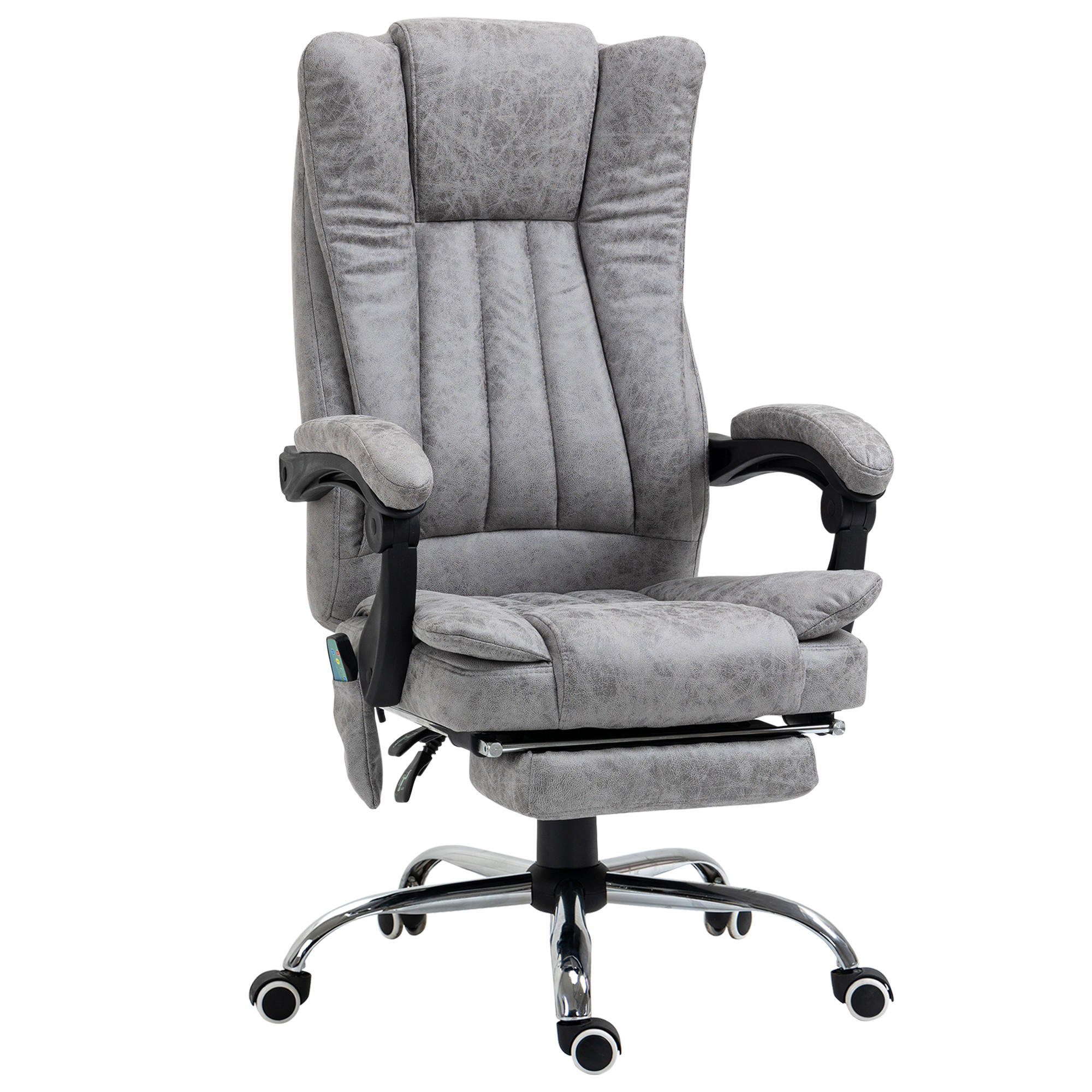 BÜROSTUHL Massagesessel Heizfunktion Liegefunktion Fußstütze Grau - Grau, Textil (67/113/62cm) - Vinsetto