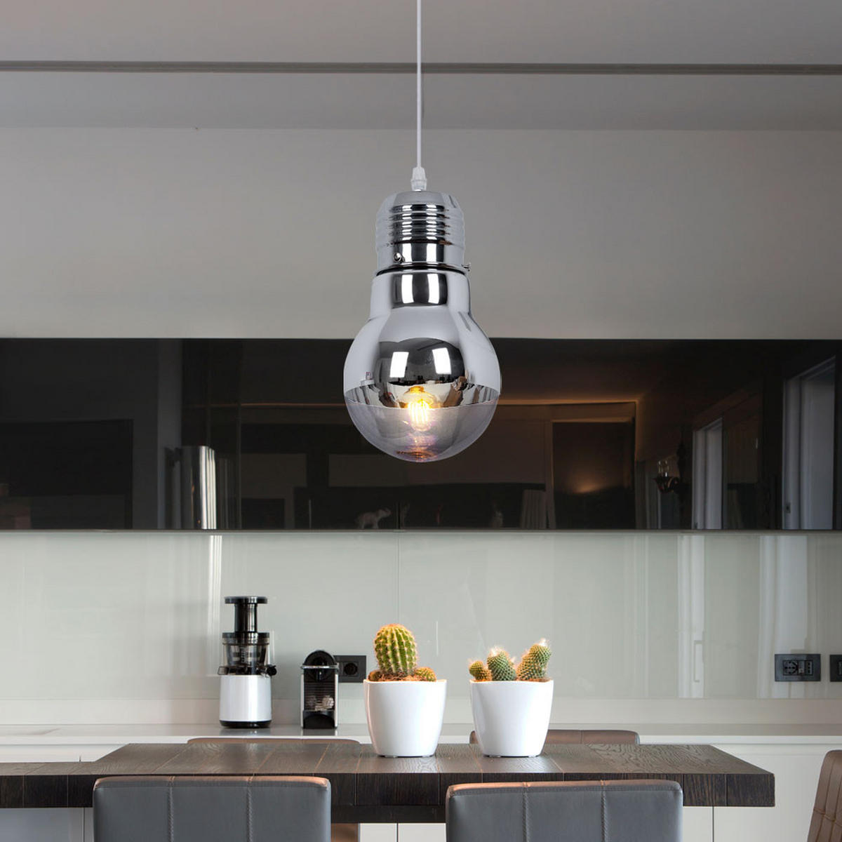 HÄNGELEUCHTE Glas Chrom Silber - Silberfarben, Glas (15/15/120cm) - Brilliant