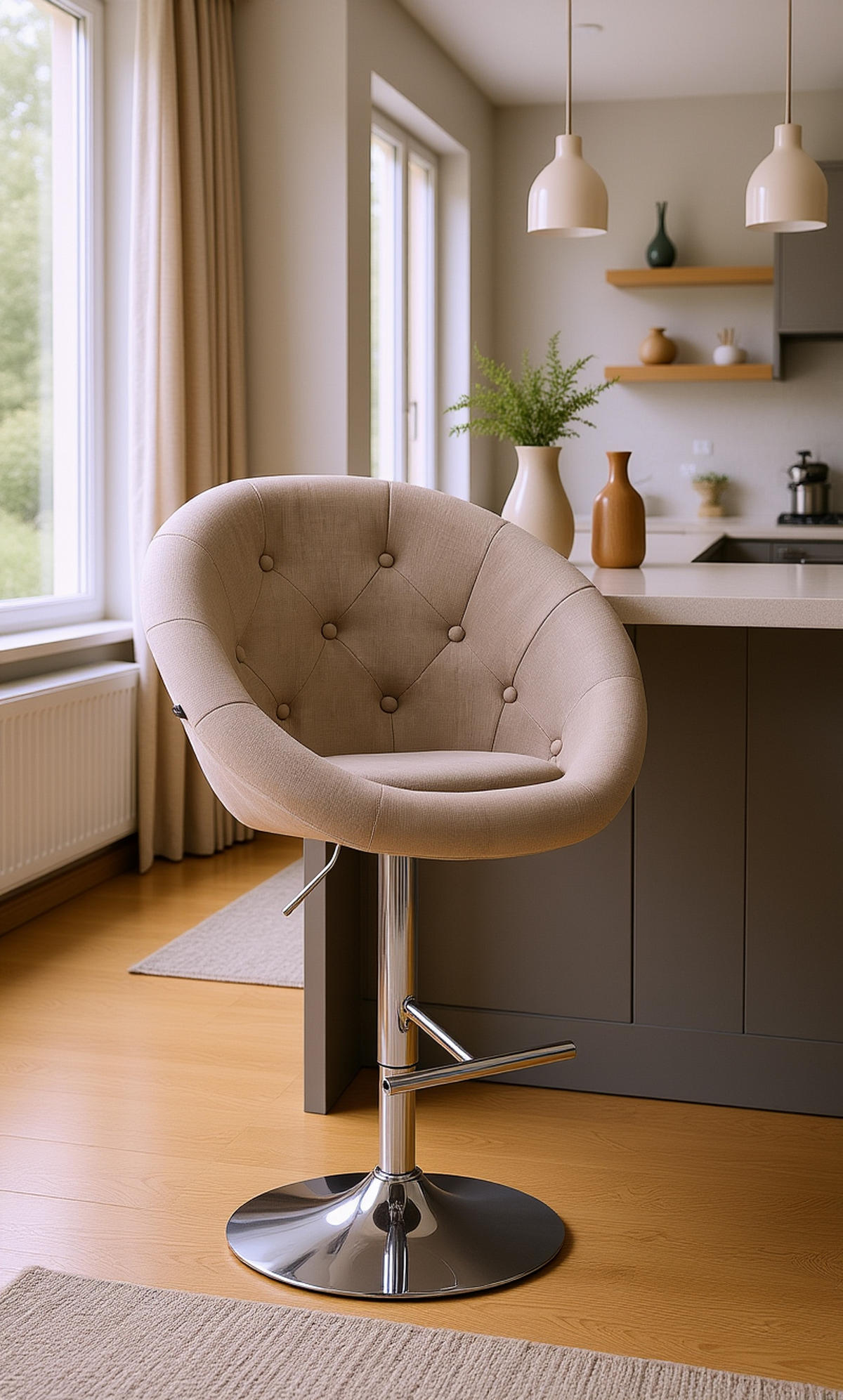 BARHOCKER Landern Stoff chrom taupe - Taupe/Schwarz, Textil (65/128/57cm) - TPFLiving