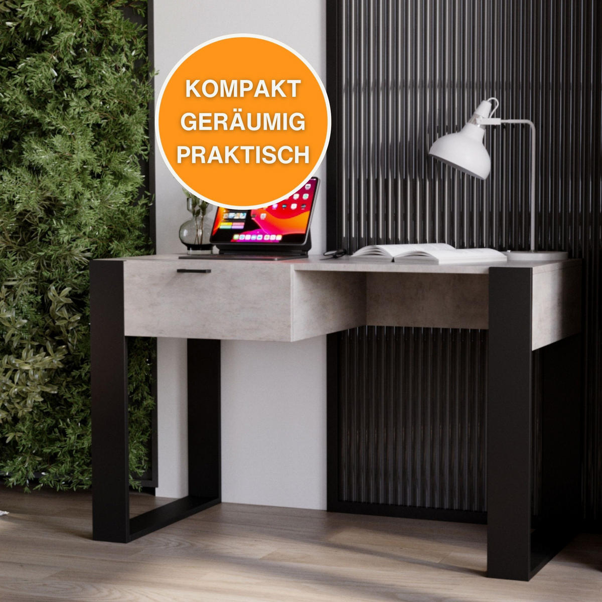 SCHREIBTISCH Grau 120/73/53,6 cm - Schwarz/Grau, Holzwerkstoff (53.6/120/73cm) - CraftPAK