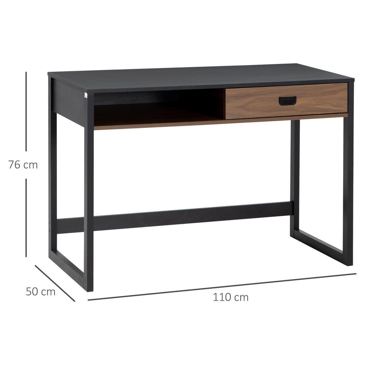BÜROTISCH Walnuss und Schwarz 1 Stück - Multicolor, Holzwerkstoff (107/60/76cm) - GiPP