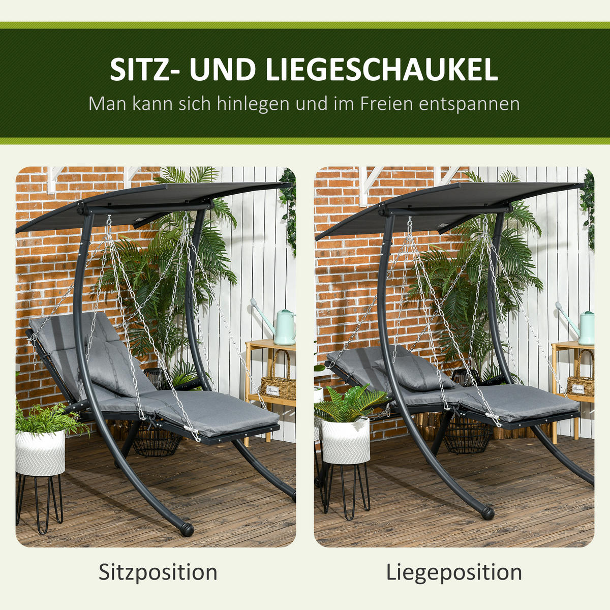 HOLLYWOODSCHAUKEL dunkelgrau - Dunkelgrau, Metall (108/169/145cm) - LEBENLANG