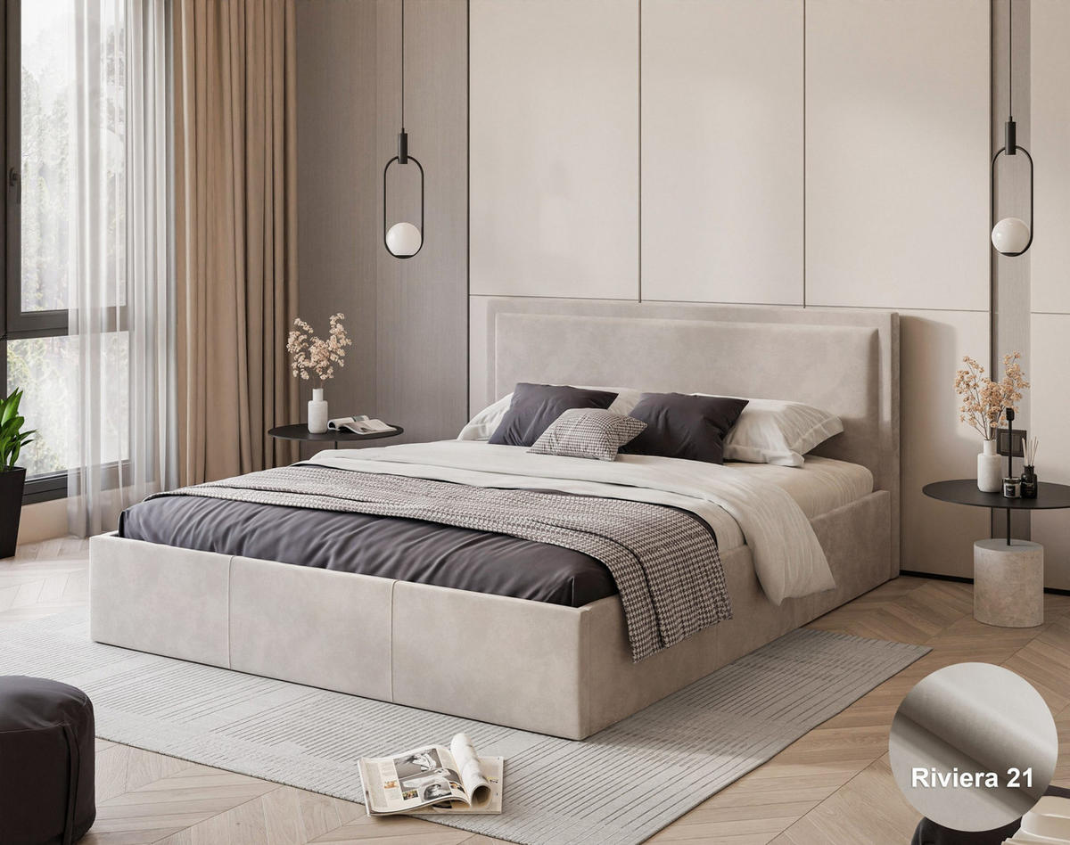 POLSTERBETT mit Kopfstütze Commende 160x200 cm, Hellbeige - Beige, Textil (160/200cm) - Meblito