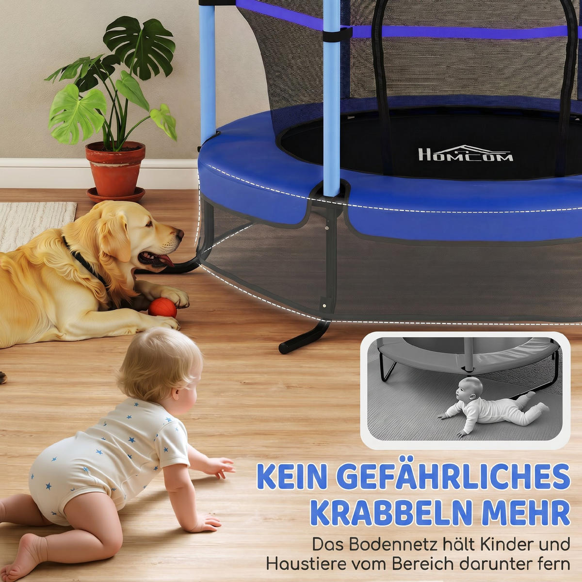 TRAMPOLIN für Kinder DE-10776 Ø163 cm mit Sicherheitsnetz Blau - Blau, Metall (163/163cm) - ComfortXL