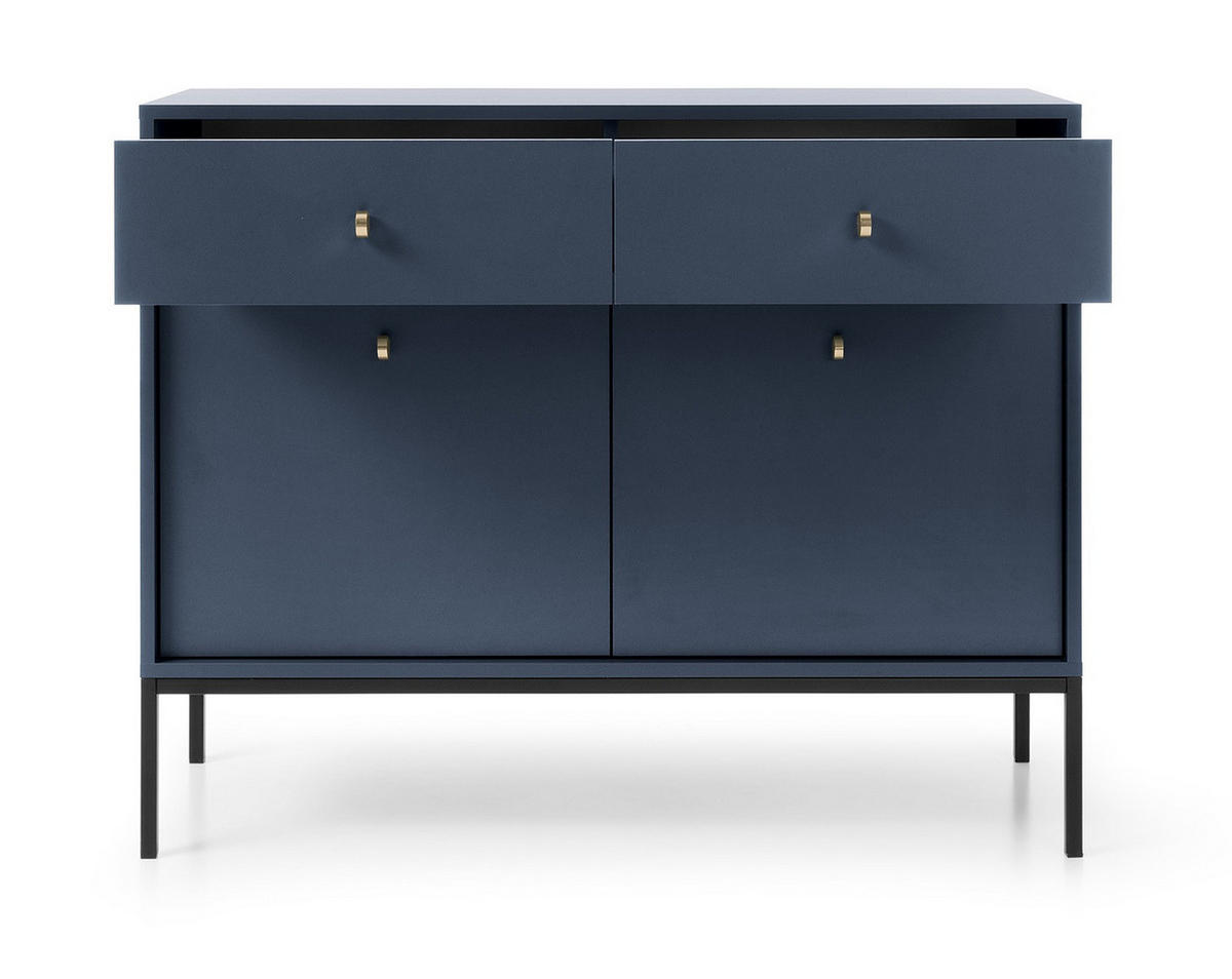 KOMMODE mit Schubladen Monti, 104 cm, 2 Türen, Marineblau + Schwarz - Schwarz/Dunkelblau, Holz/Metall (104/83/39cm) - Emporius