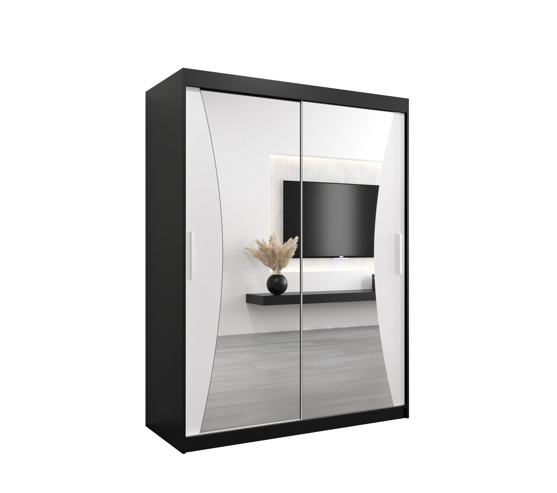 SCHWEBETÜRENSCHRANK 200/150/62 2-türig - Silberfarben/Schwarz, Holz/Kunststoff (150/200/62cm) - Abiks Möbel