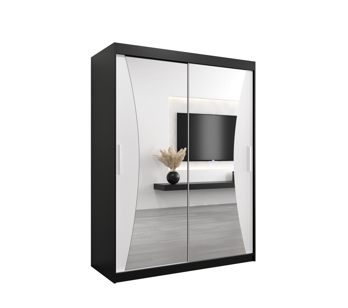 SCHWEBETÜRENSCHRANK 200/150/62 2-türig - Silberfarben/Schwarz, Holz/Kunststoff (150/200/62cm) - Abiks Möbel