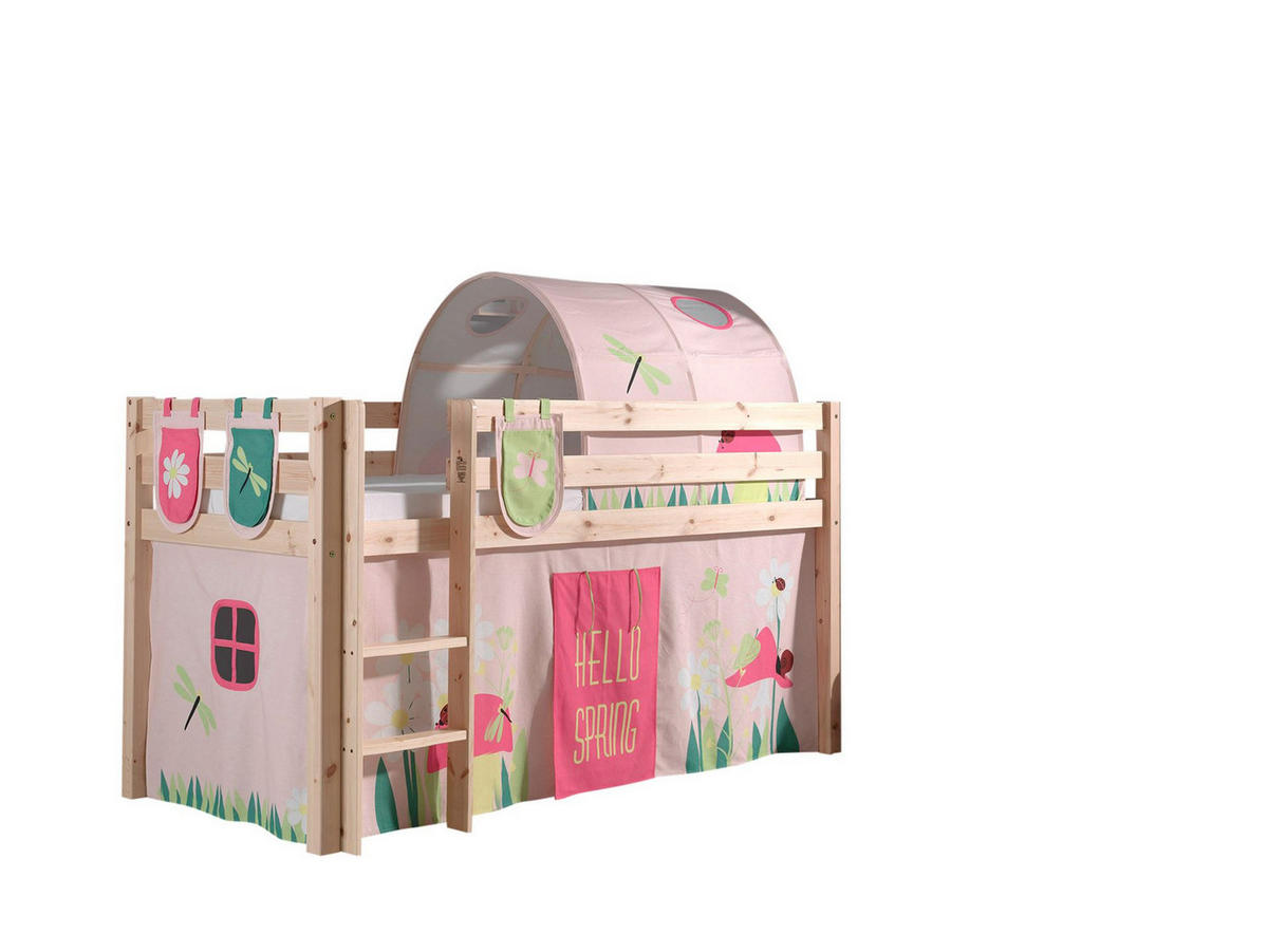 KINDERBETT Karolina 210x114x106 Massivholz Natur Textilset Spring 4 - Hellrosa/Kieferfarben, Holz (90/200cm) - 58aufmkessel