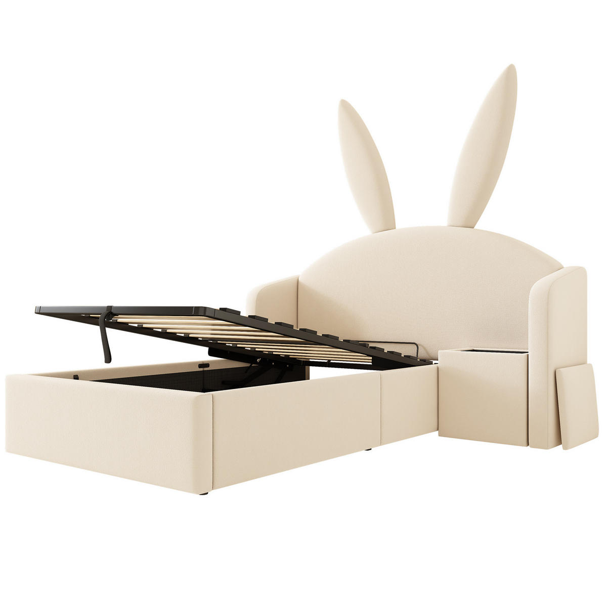 POLSTERBETT 90/190 cm, Beige mit Hasenohren-Kopfteil und Stauraum - Beige, Textil (90/190cm) - MIVRAY