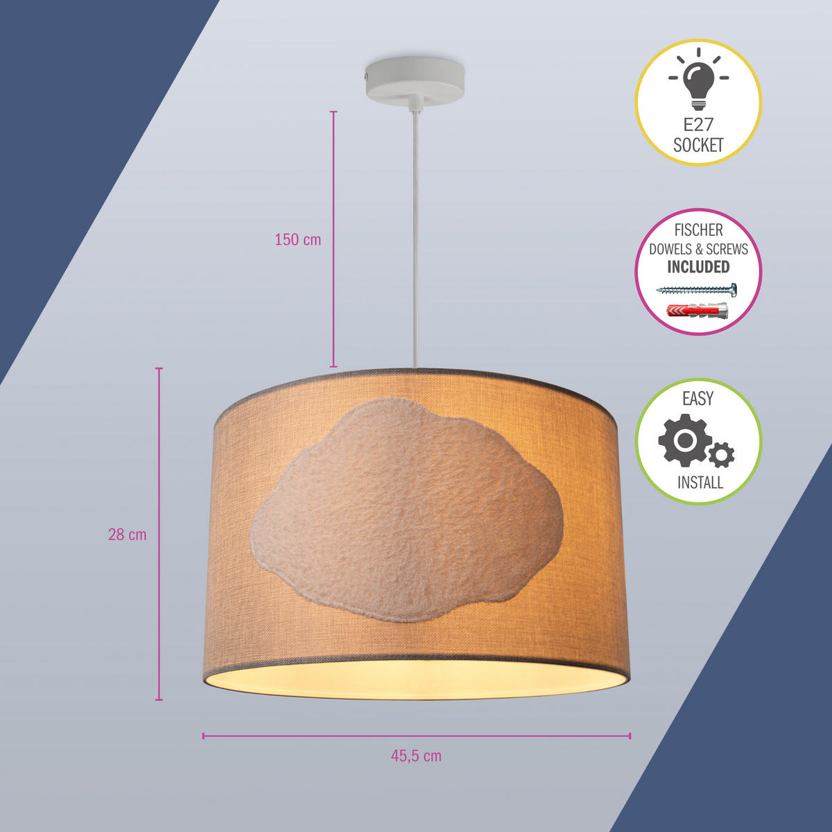 PENDELLEUCHTE HUGO CLOUD - Weiß, Metall (45.5/45.5/28.5cm) - Paco Home