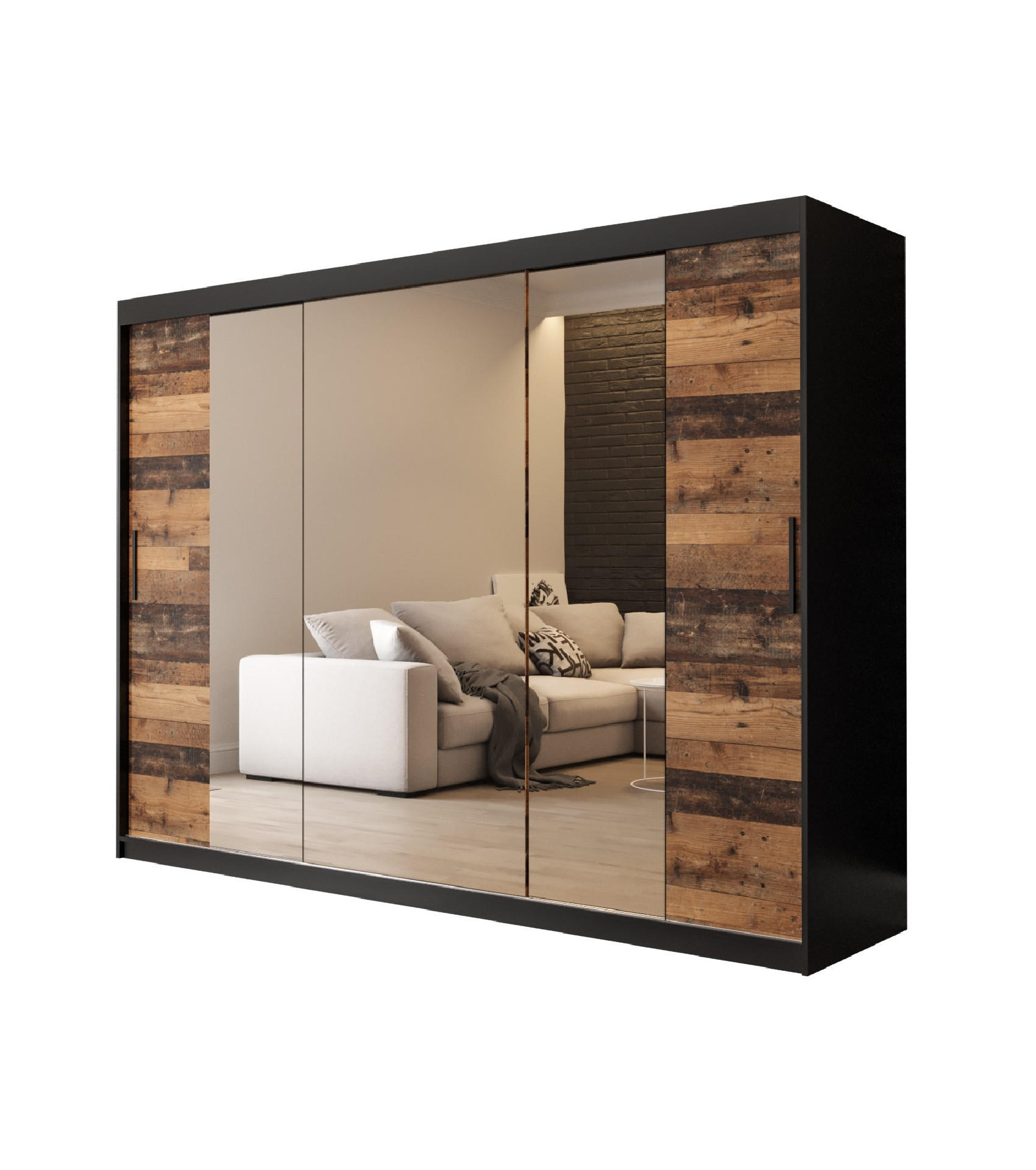 SCHWEBETÜRENSCHRANK 200/250/62 3-türig - Eichefarben/Schwarz, Holz/Kunststoff (250/200/62cm) - MÖBEL KRYSPOL