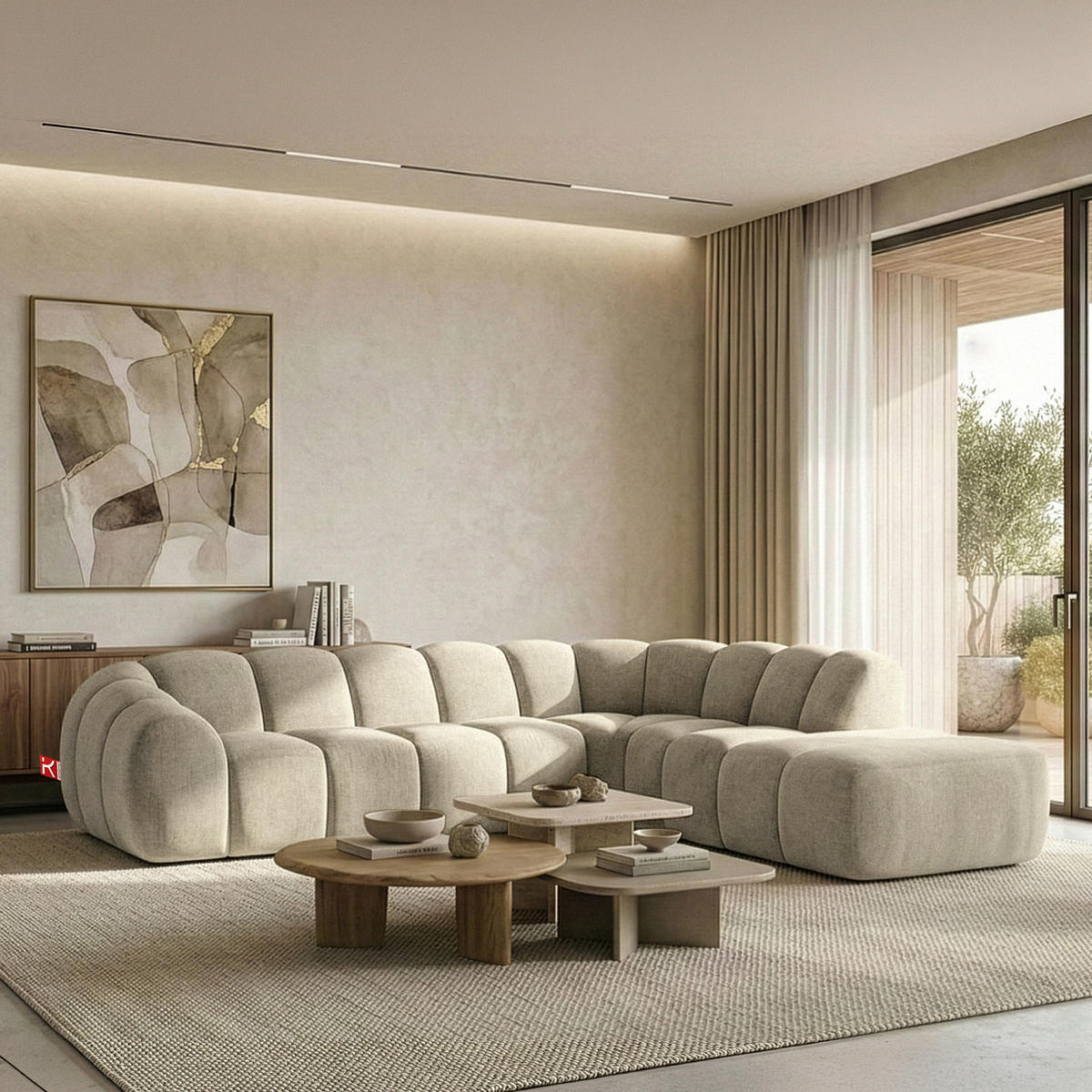 ECKSOFA RECHTS FLAVA, Ecru - Ecru, Holz/Holzwerkstoff (310/274cm) - KONSIMO®