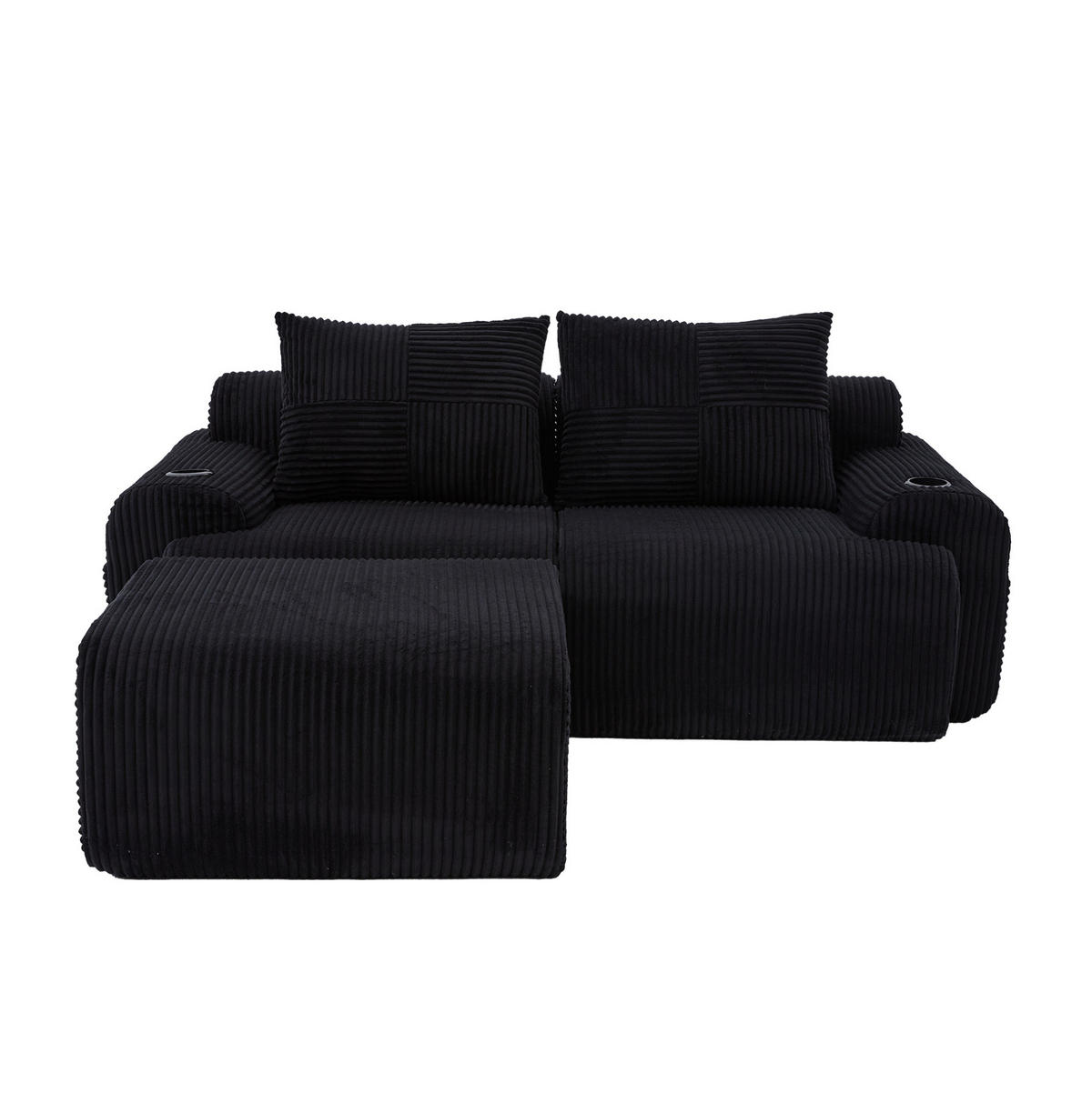 SOFA modular 200 x 174 cm Corduroy Black mit Cupholder - Schwarz, Kunststoff (174/200cm) - Meubliv