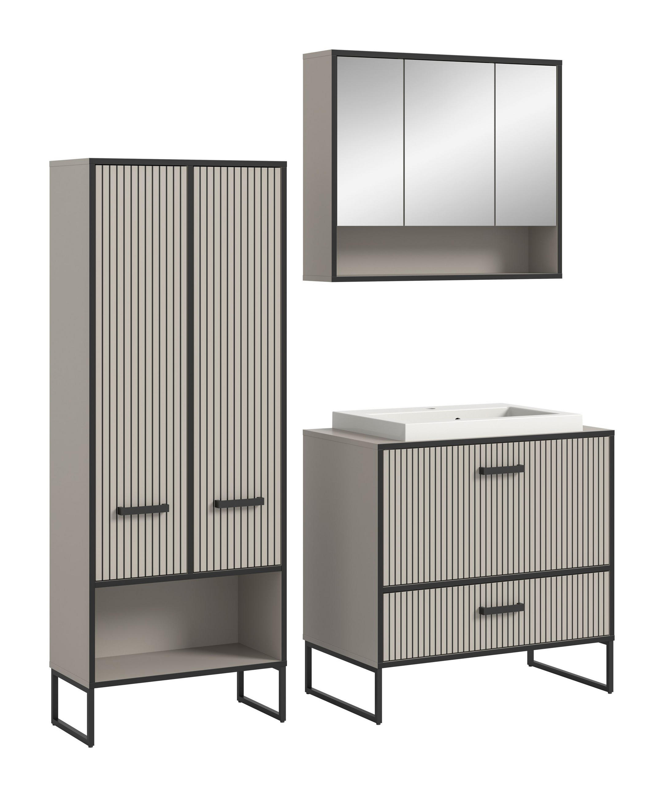 BADKOMBINATION 3tlg. Bagno Bad in Kaschmir Nachbildung und schwarz B/H/T: 154x192x48 cm - Kaschmir, Holzwerkstoff (154/192/48cm)