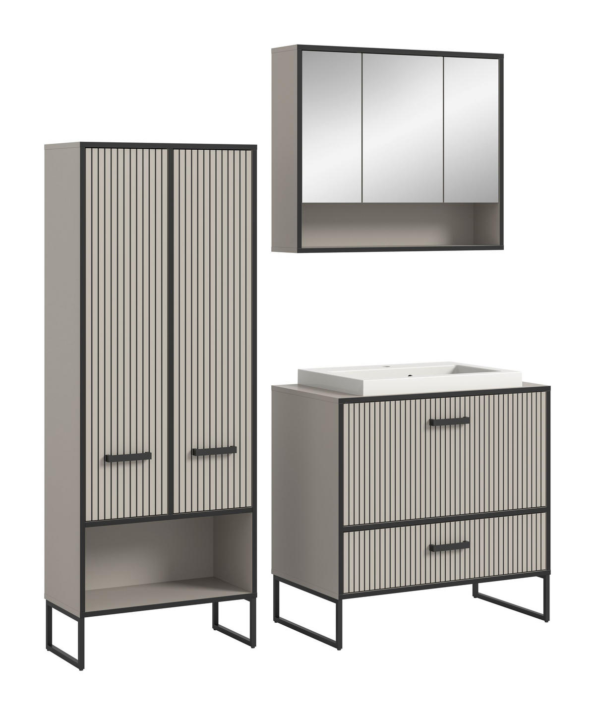 BADKOMBINATION 3tlg. Bagno Bad in Kaschmir Nachbildung und schwarz B/H/T: 154x192x48 cm - Kaschmir, Holzwerkstoff (154/192/48cm)