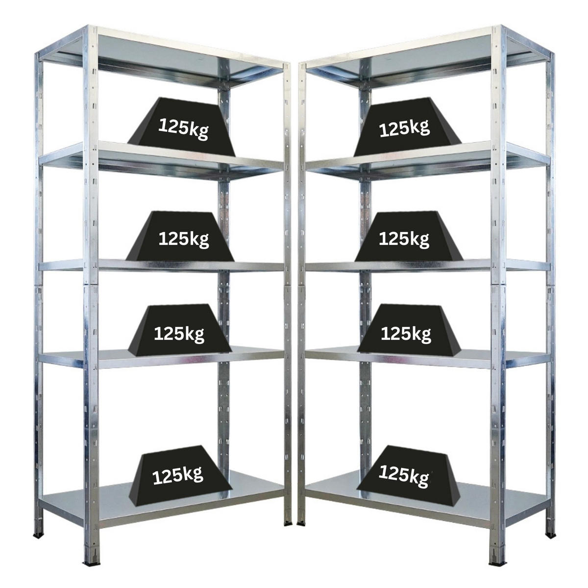 SCHWERLASTREGAL Ares 2er-Set 180x90x40cm Fachlast 125 kg Verzinkt - Silberfarben, Metall (180/180/40cm) - PROREGAL