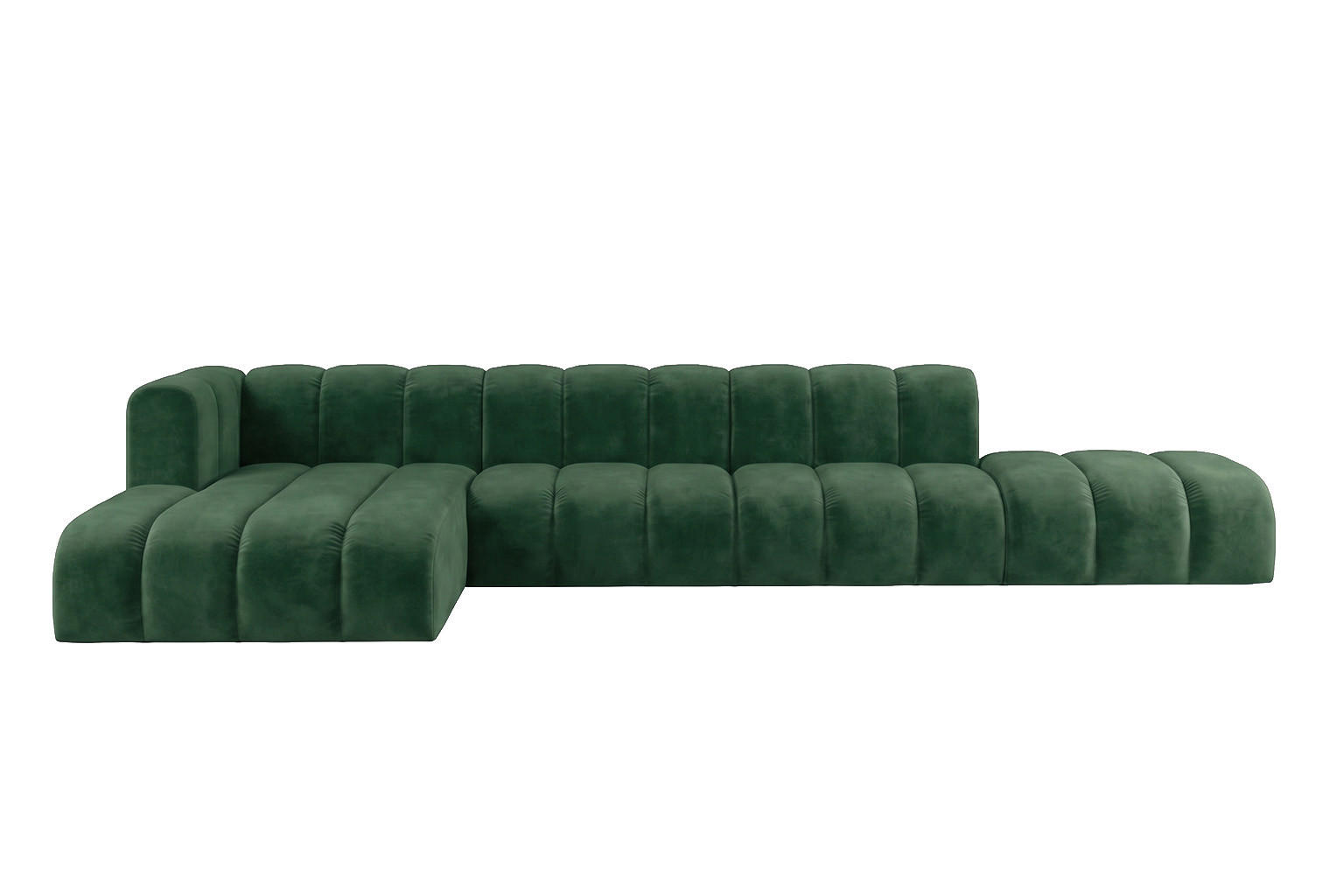 ECKSOFA Modulares In L-Form Mit Hocker, Velvet-Stoff Riviera, Grün, Links, GRAND - Grün, Holz (386/179cm) - Kaiser Möbel