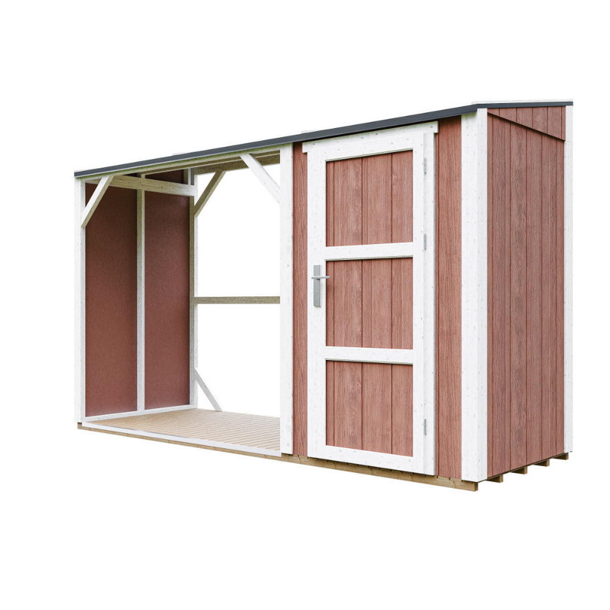 PRÍSTREŠOK na drevo s kôlňou 4,14 m² M985-REDWOOD RED - červenohnedá, drevo (120/220/345cm) - Timbela