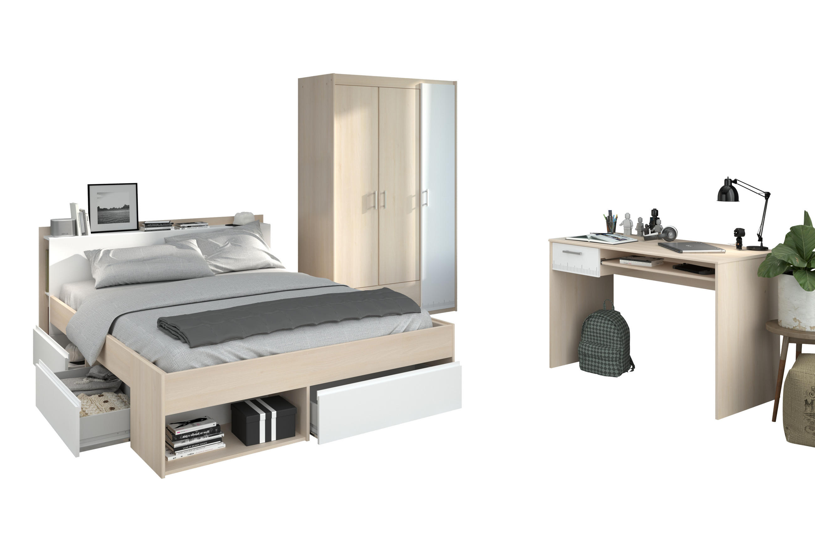 JUGENDZIMMER Most 73 in Akazie und Weiß 3teilig von Parisot Kinderzimmer Komplett Set - Braun, Holzwerkstoff (120/200/80cm)