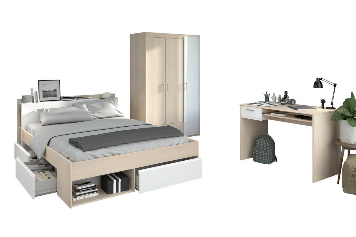 JUGENDZIMMER Most 73 in Akazie und Weiß 3teilig von Parisot Kinderzimmer Komplett Set - Braun, Holzwerkstoff (120/200/80cm)