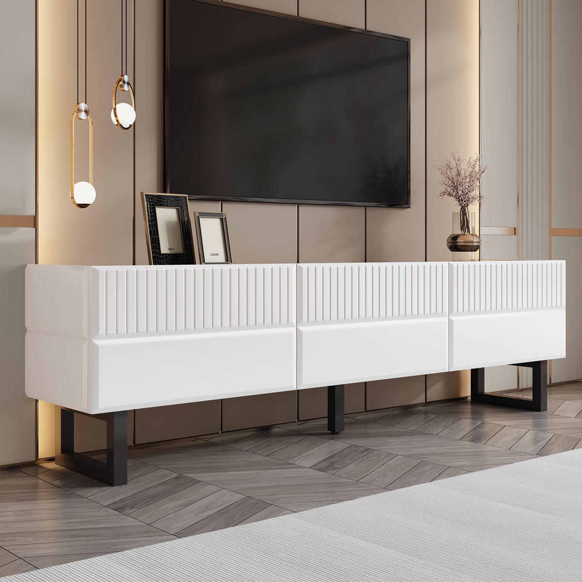 TV-STÄNDER 170x35x47 3 Schubladen Schwarz Weiß Design - Schwarz, Holzwerkstoff (35/47/170cm) - FLIEKS