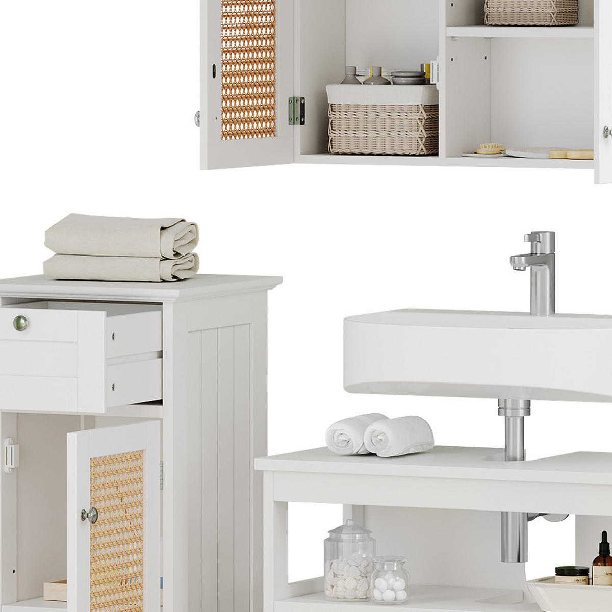 BADMÖBEL-SET Rosario Weiß 4 Teile, mit Midischrank - Weiß, Holzwerkstoff (60/60/30cm) - Vicco