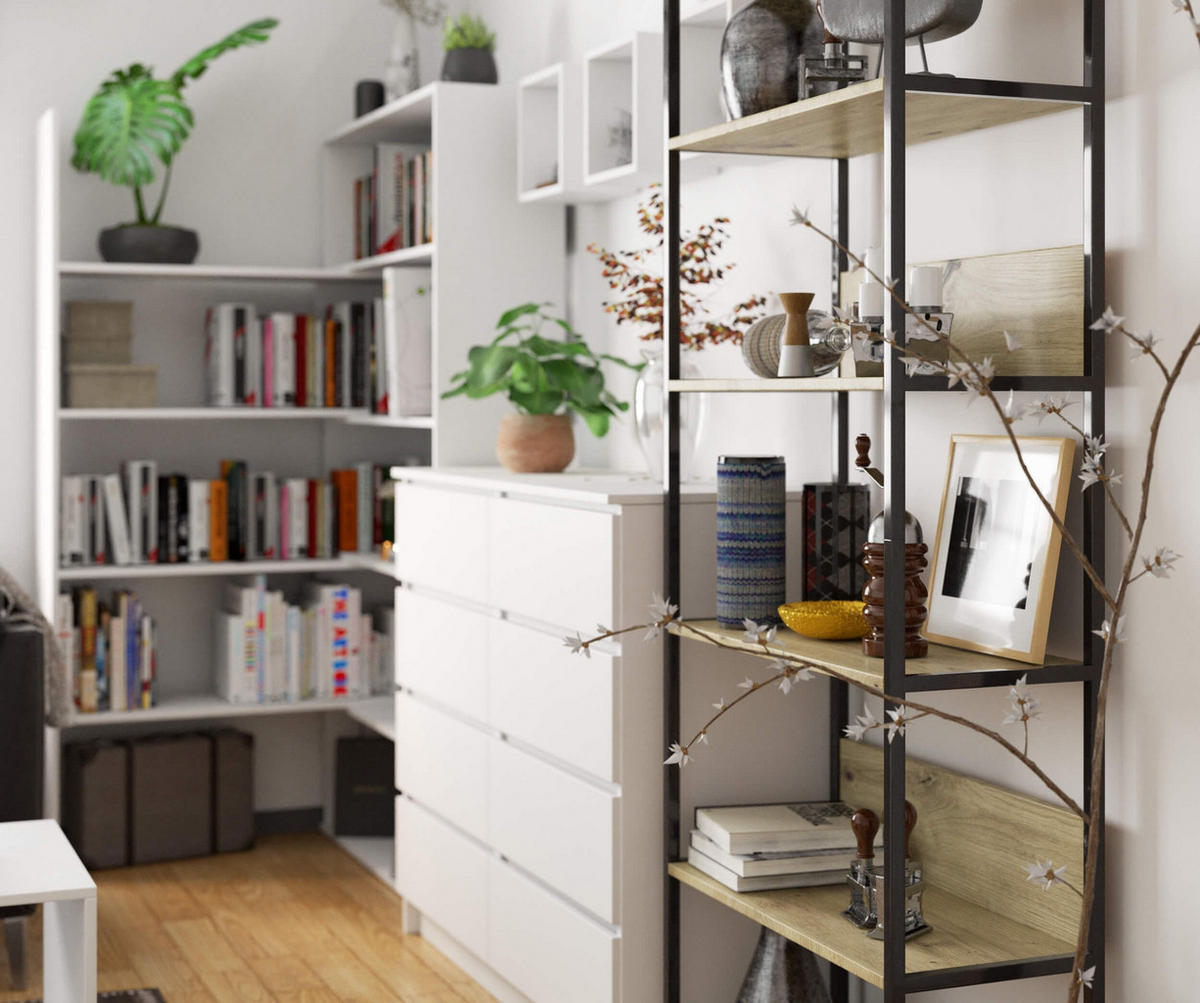 LOFT-REGAL Bücherregale Schwarz-Artisan, 70x192x32 cm - Schwarz/Eiche Artisan, Holz (70/192/32cm) - Milordbikes