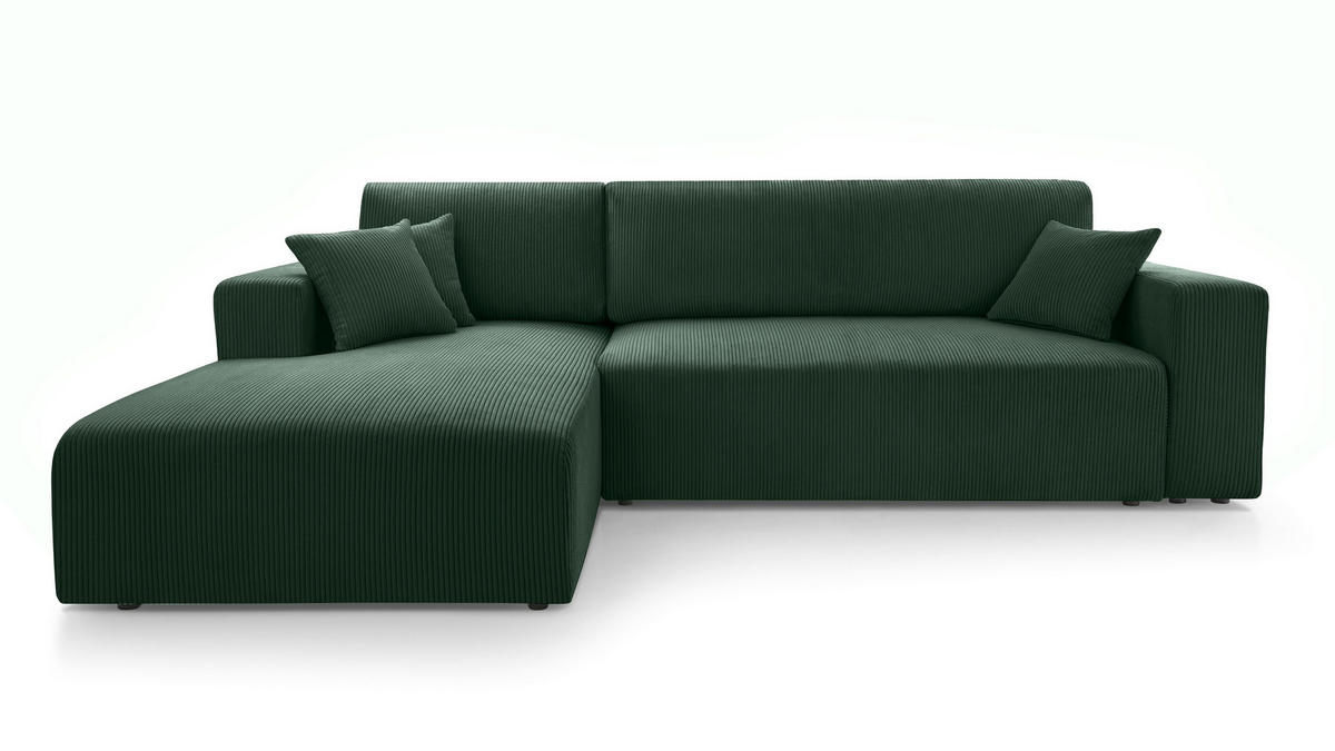 ECKSOFA L Form Catea Dunkelgrün 279/145/84 cm Links mit Schlaffunktion - Schwarz/Grün, Kunststoff/Textil (145/279cm) - AX Living