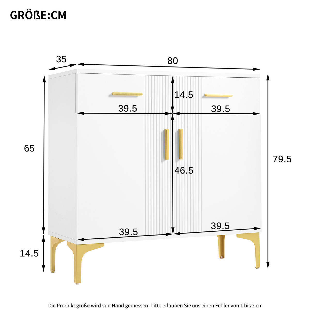 SIDEBOARD aus MDF 35x80x79,5 cm Weiß mit 2 Türen und 2 Schubladen, Wellenfront und Kippsicherung - Weiß, Holzwerkstoff (80/79.5/35cm) - Modfu