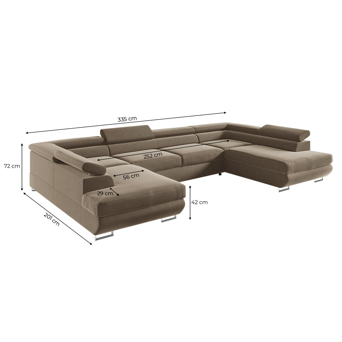 PANORAMASOFA Lyam 5 Sitzplätze Braun - Braun, Holzwerkstoff (335/72/201cm) - Petits-meubles