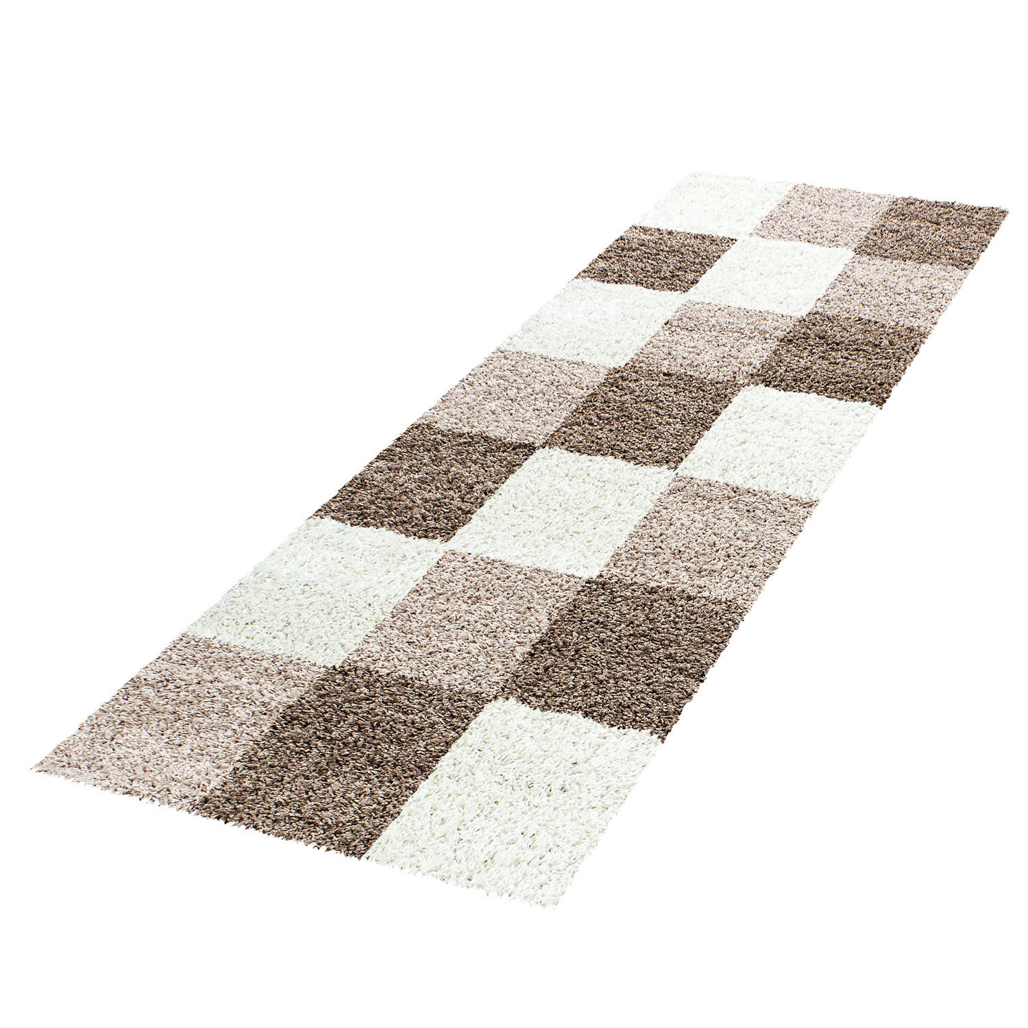 TEPPICH Hochflor Karo Polypropylen Wohnzimmer Shaggy Mokka Läufer 80x250 - Mokka, Textil (80/250cm) - KADIMA DESIGN