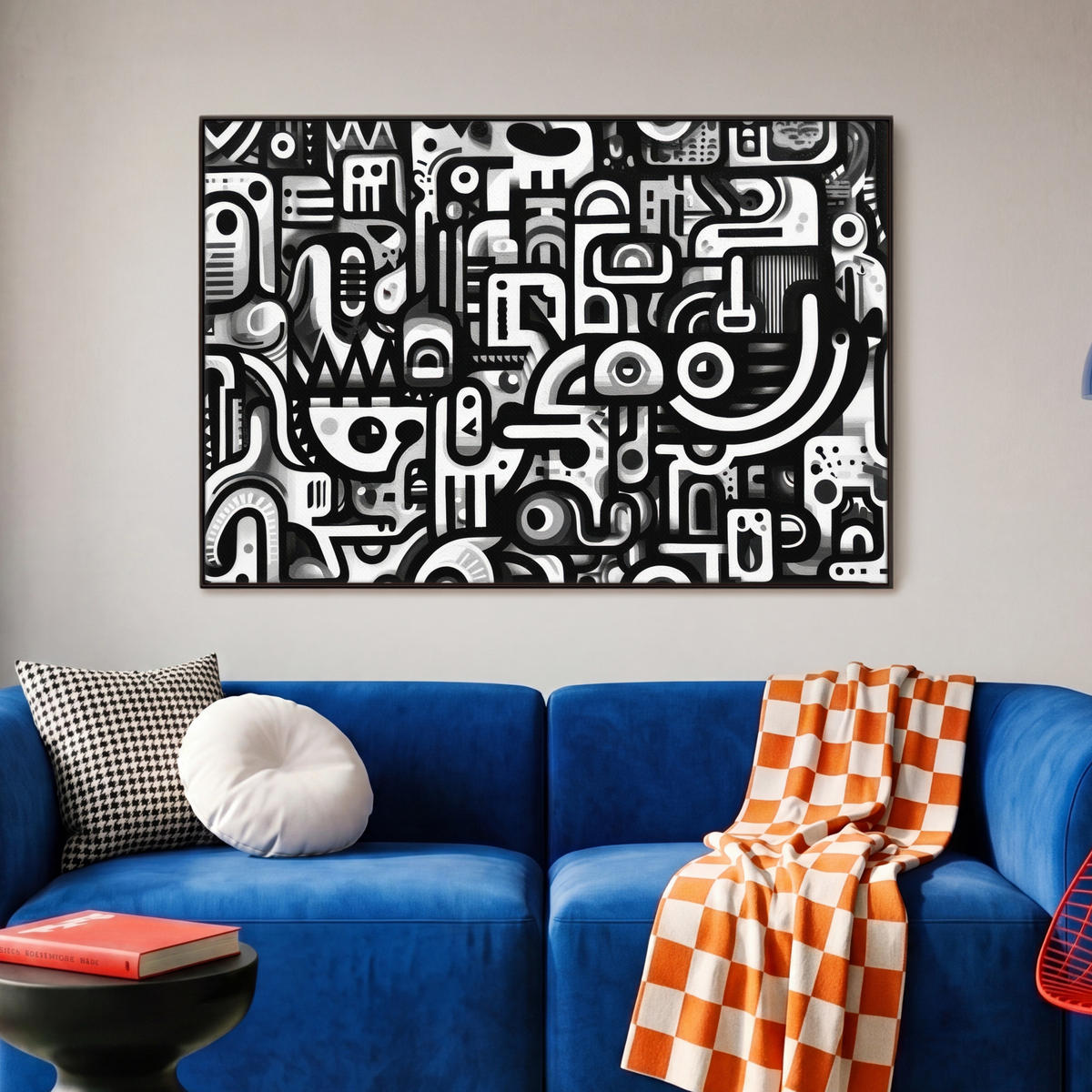 LEINWAND Bilder mit Rahmen - Symbole - Abstrakt - Grafik - Schwarz - 90x60 - Schwarz, Textil (90/60cm) - MuchoWow