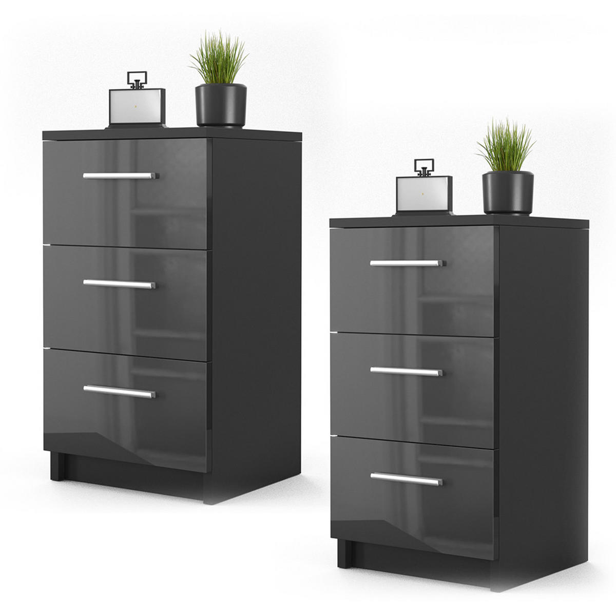 NACHTTISCH Schwarz Hochglanz 38 x 66 cm 2er Set - Schwarz Hochglanz/Schwarz, Holzwerkstoff (38/66/35cm) - Vicco
