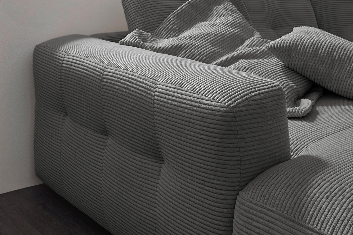 ECKSOFA XL MIKA Grau Cord - Schwarz/Grau, Kunststoff/Textil (296/167cm) - KAWOLA