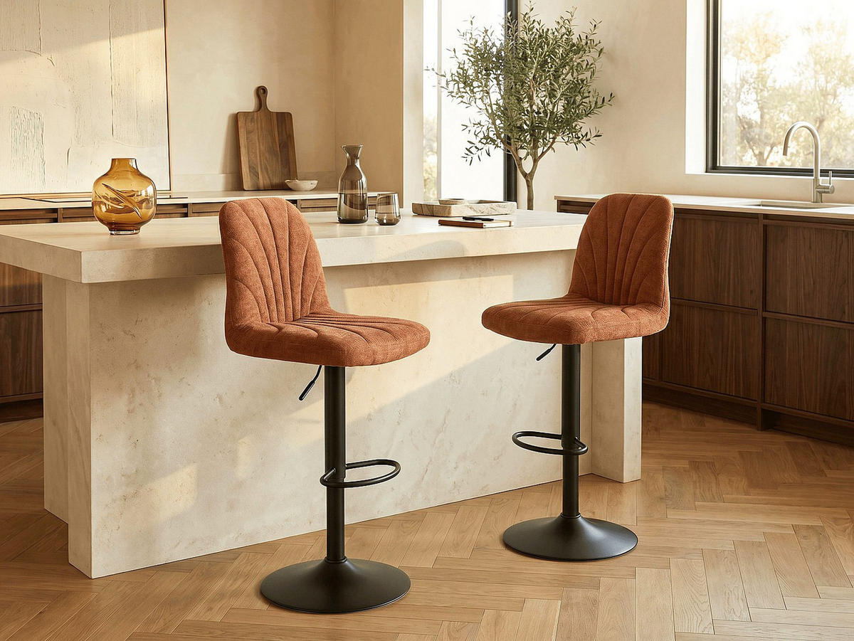 BARHOCKER - 47 cm x 53.5 cm - stoff - terracotta Lasandria - Terracotta, Textil/Metall (47/117/53.5cm) - Vente-Unique