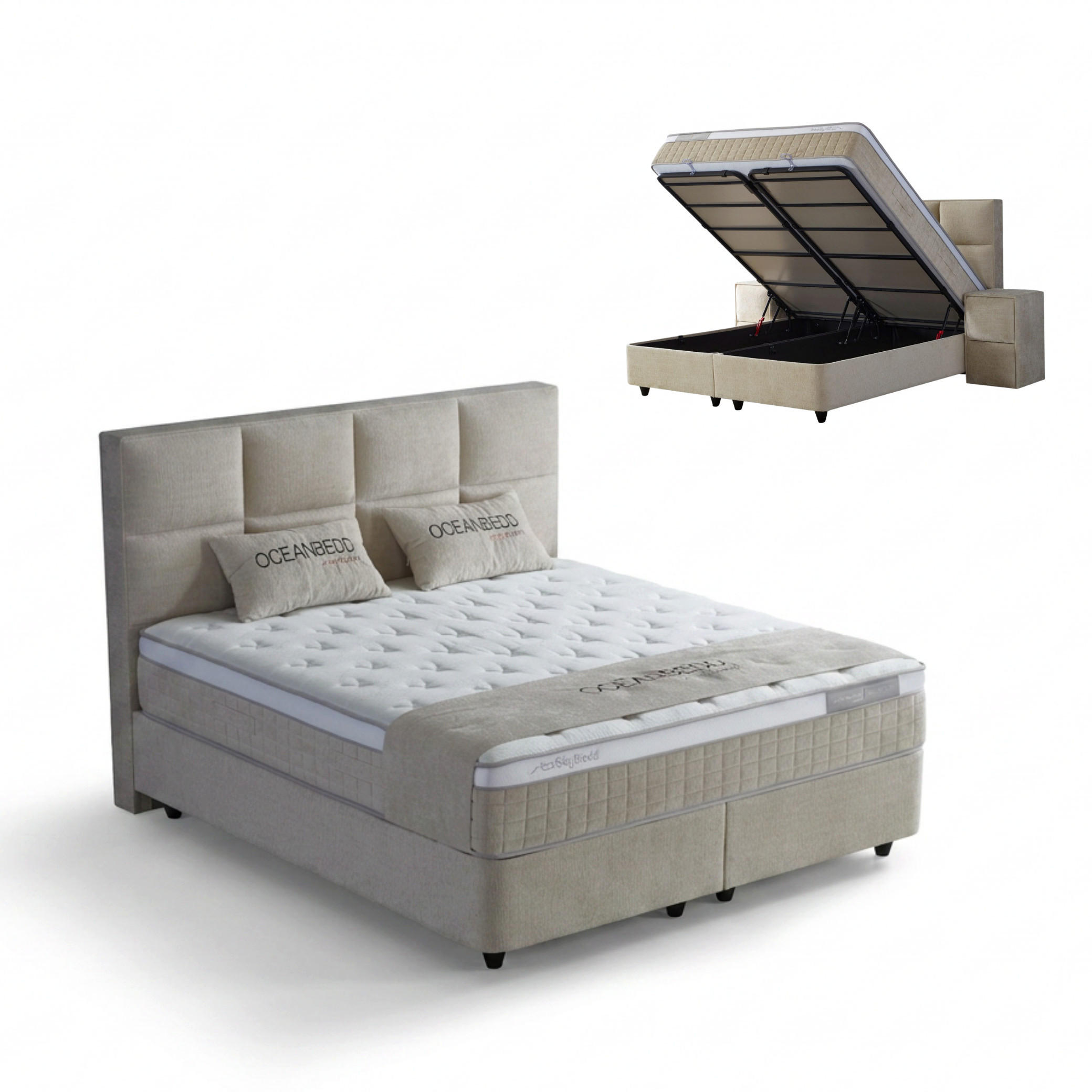 BOXBETT Ocean Bett mit Matratze 100x200 - Beige, Holz (100/200cm)