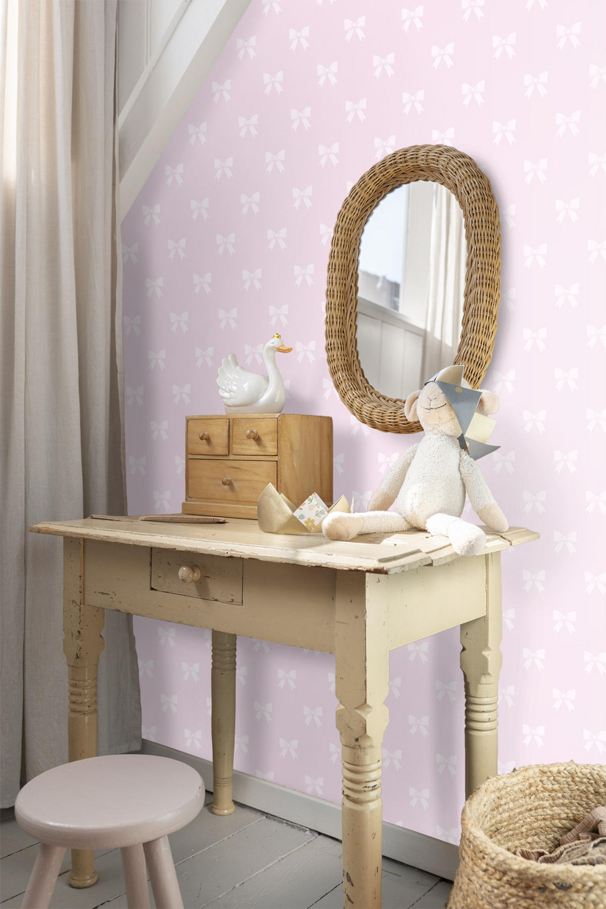 TAPETE kleine Schleifen 53 cm x 10.05 m - Pink, Papier (53/0.1cm) - Origin Wallcoverings