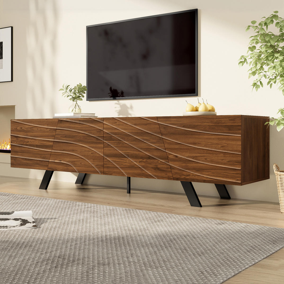 TV-ELEMENT160X39X50,5CM WalnussOptik Lowboard Wellenfront Kabelmanagement - Walnussfarben, Holz (44.45/14.61/174.5cm) - Raelunyi