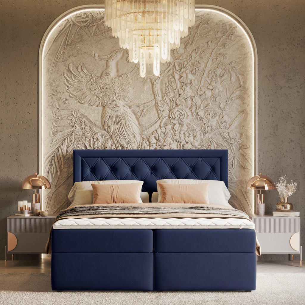 Thumbnail - Maison de Reve Boxbett, Dunkelblau, Textil, Buche, Kiefer, H2, Höhe ca. 20 cm, 200x200 cm, Oeko-Tex® Standard 100, FSC 1...