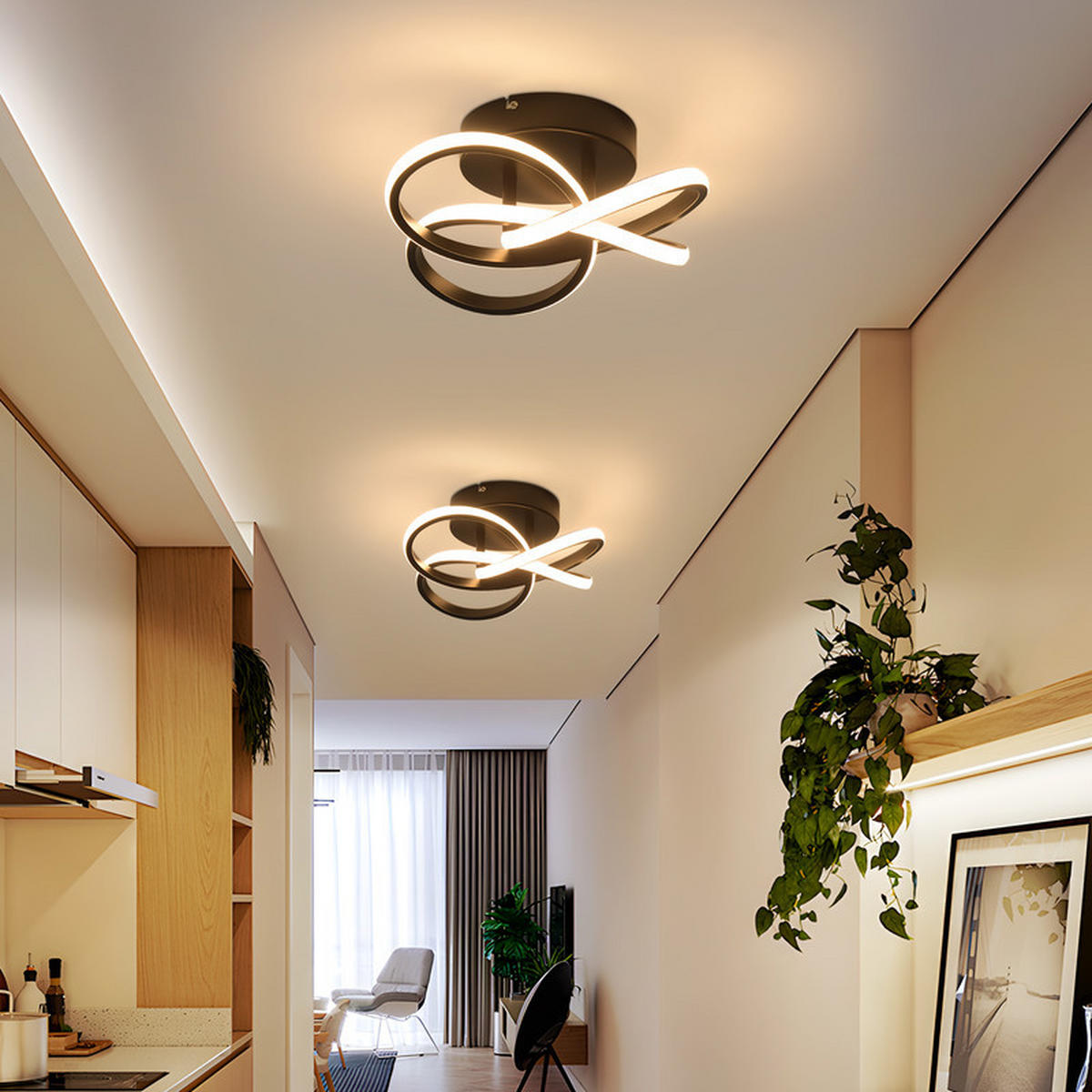 DECKENLEUCHTE Emmendingen II 32/32cm - Schwarz, Metall (32/32/16cm) - Nettlife