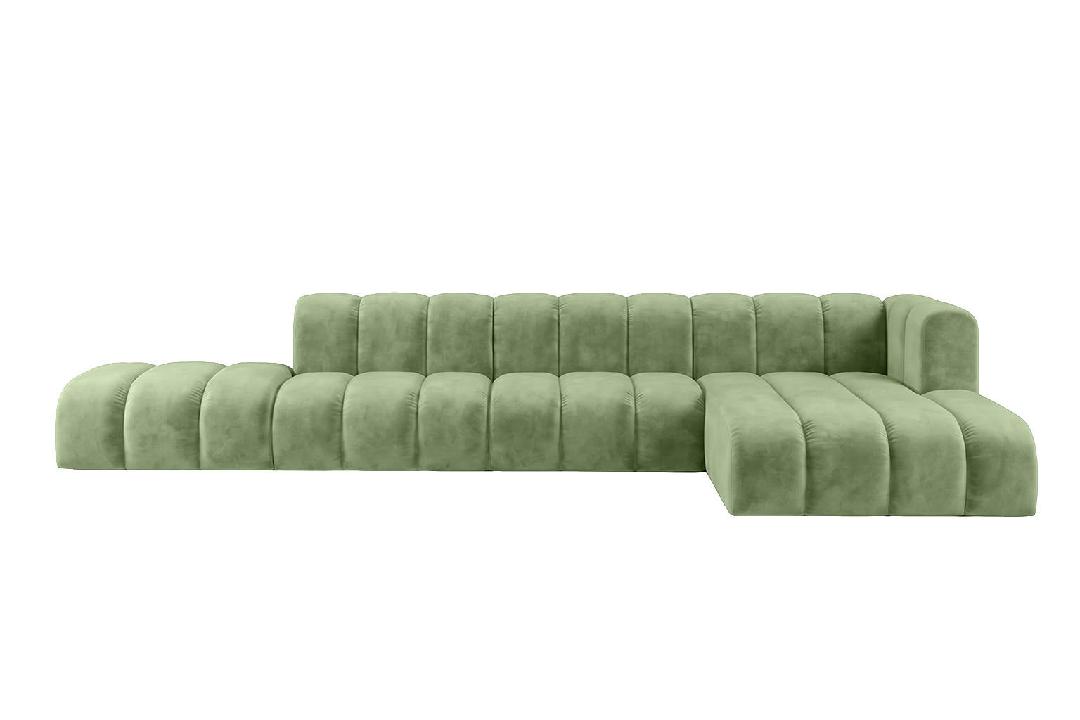 ECKSOFA Modulares In L-Form Mit Hocker, Velvet-Stoff Riviera, Olive, Rechts, GRAND - Olivgrün, Holz (386/179cm) - Kaiser Möbel