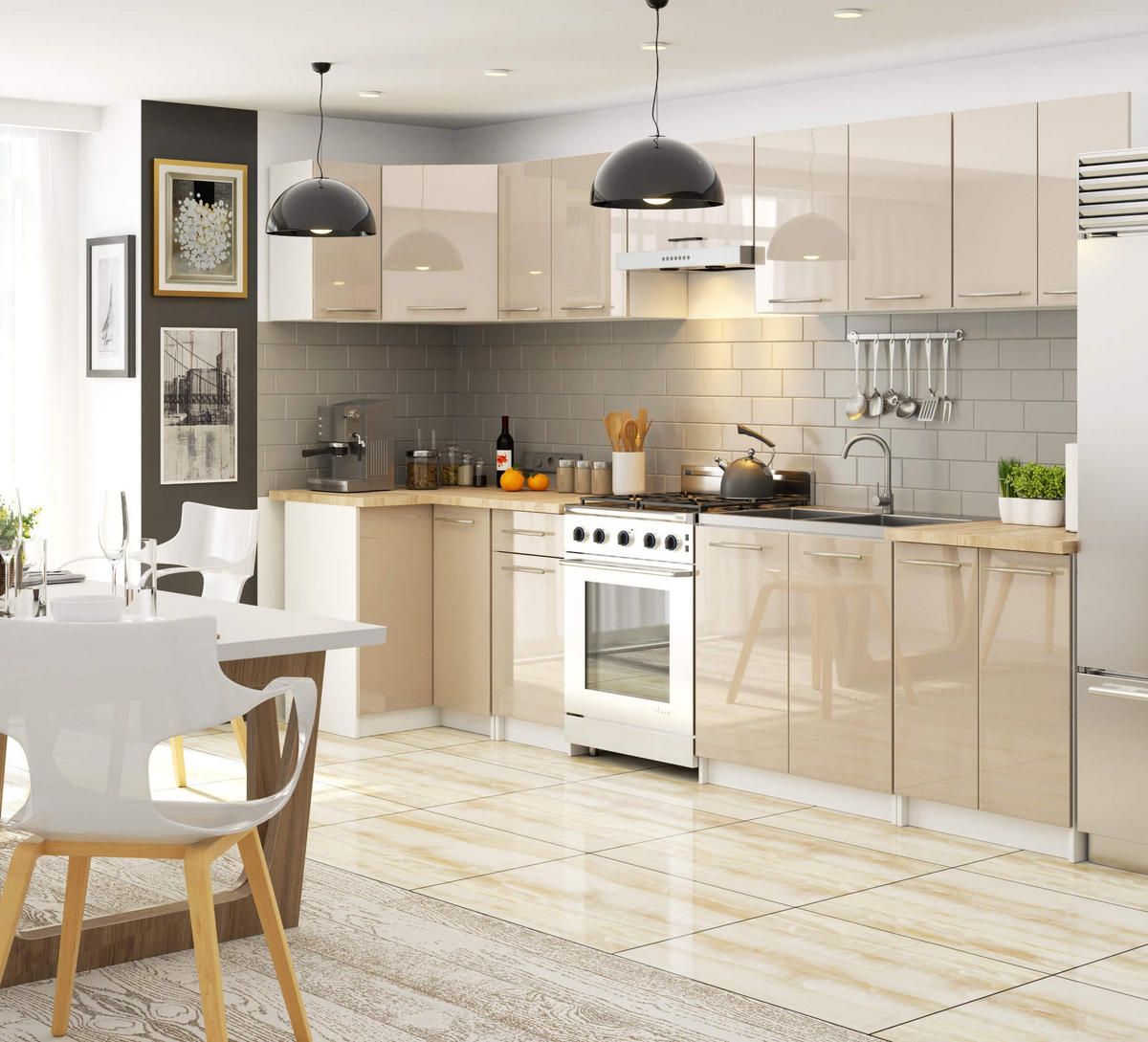 UNTERSCHRANK Weiß, Cappuccino Glanz 85/60/46 - Weiß, Holzwerkstoff (60/85/46cm) - RAUMHIRSCH FURNITURE