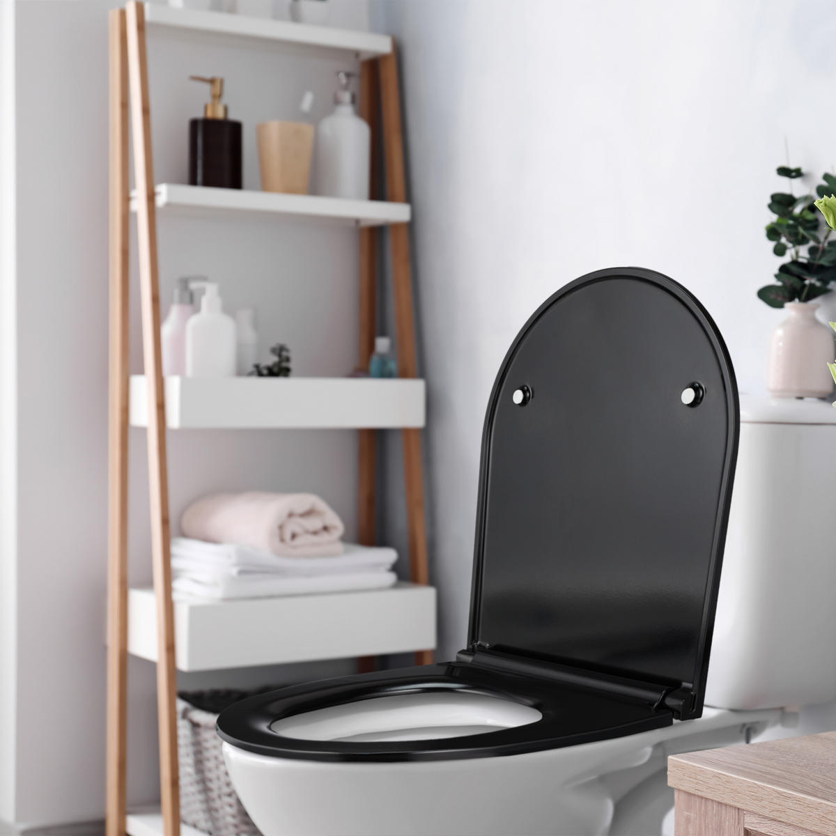 TOILETTENDECKEL - Schwarz, Kunststoff/Metall (36/4/45cm) - Relaxdays