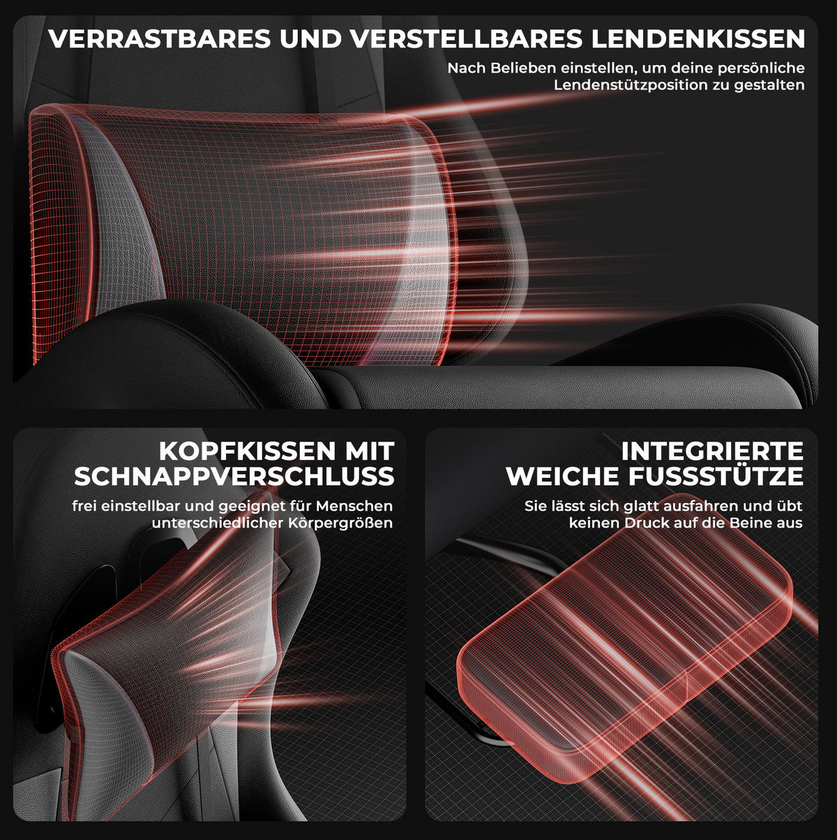 GAMING-STUHL ergonomisch höhenverstellbar PVC Black Gray - Schwarz, Kunststoff (63/120.5/58.5cm) - Meubliv