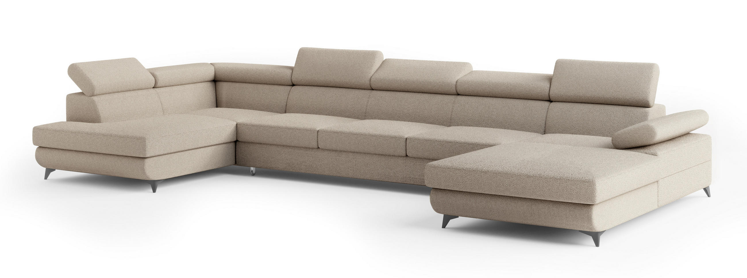 WOHNLANDSCHAFT MONTIVA Beige Boucle-Stoff mit Schlaffunktion - Beige, Holz (410/89/190cm) - MASSENO