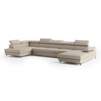 WOHNLANDSCHAFT MONTIVA Beige Boucle-Stoff mit Schlaffunktion - Beige, Holz (410/89/190cm) - MASSENO