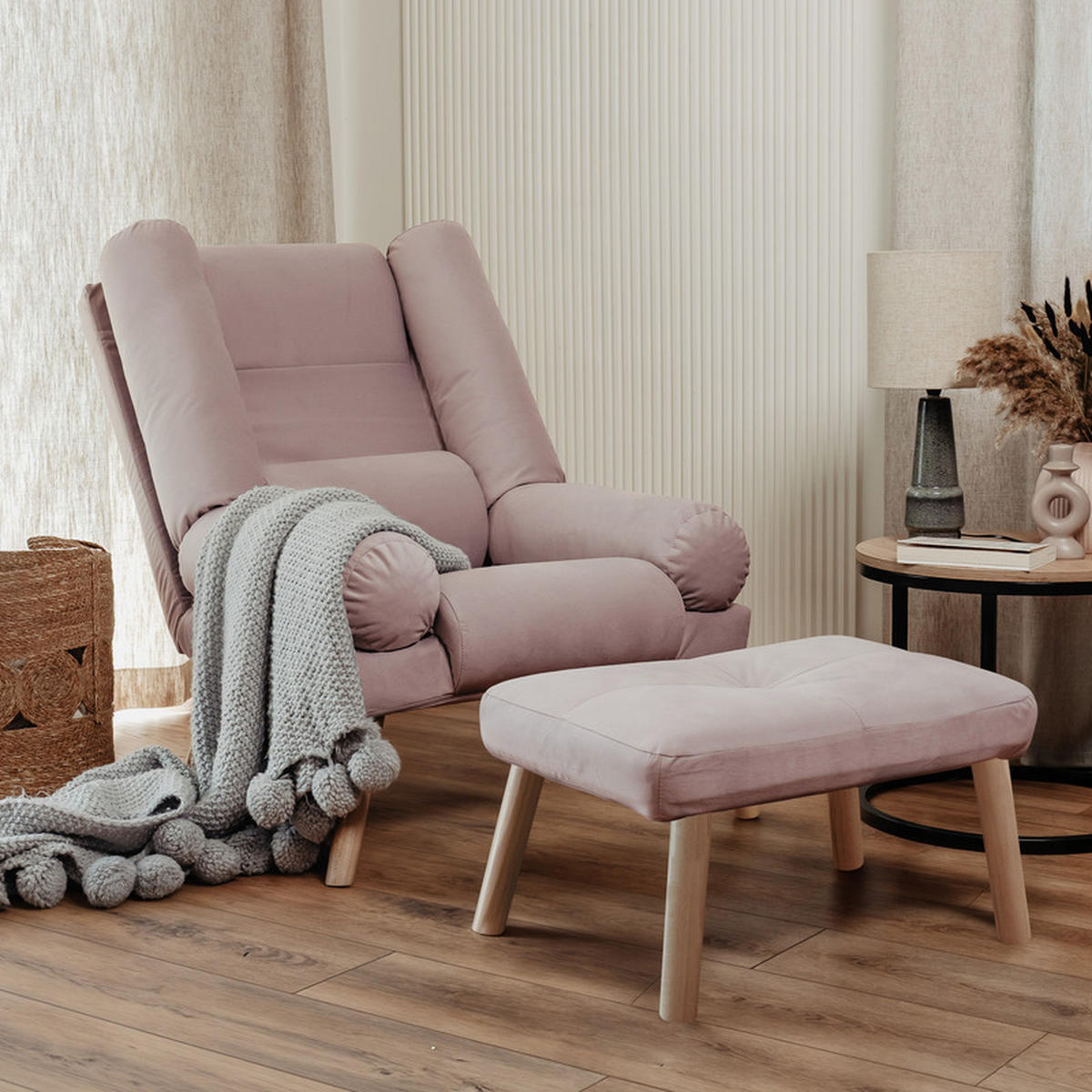 RELAXSESSEL LILA mit hocker, 75/75/100 cm, Rosa - Rosa, Holz/Textil (75/100/75cm) - Idohome